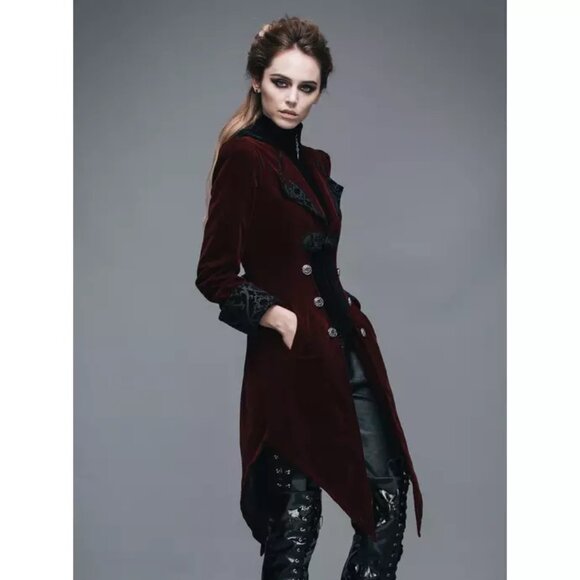 NWOT Devil Fashion Coat Goth Steampunk Style Velour Plush Cosplay Vampire - Picture 2 of 7
